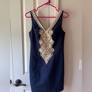 Lilly Pulitzer - Navy/Gold Metallic “Junie” Shift Dress